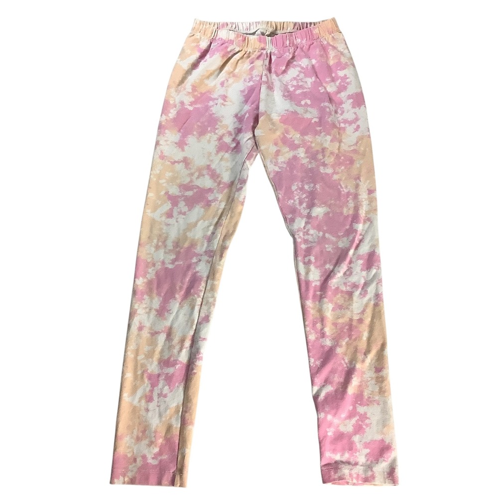 Cat & Jack Tie Dye Leggings Girls L 10/12 Pink Orange Pastel Clouds